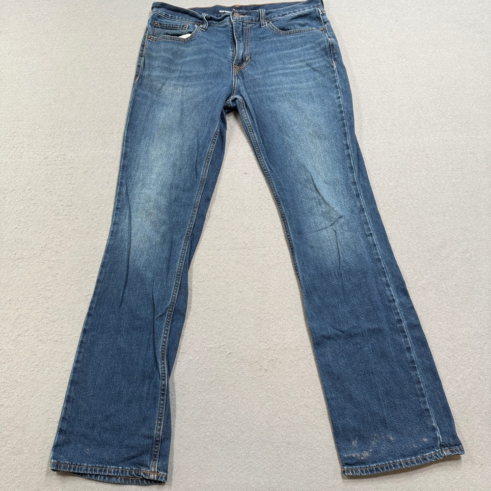 Old Navy Jeans Men's 33x34 Blue Denim Bootcut Built-In Flex Medium Wash Whiskers